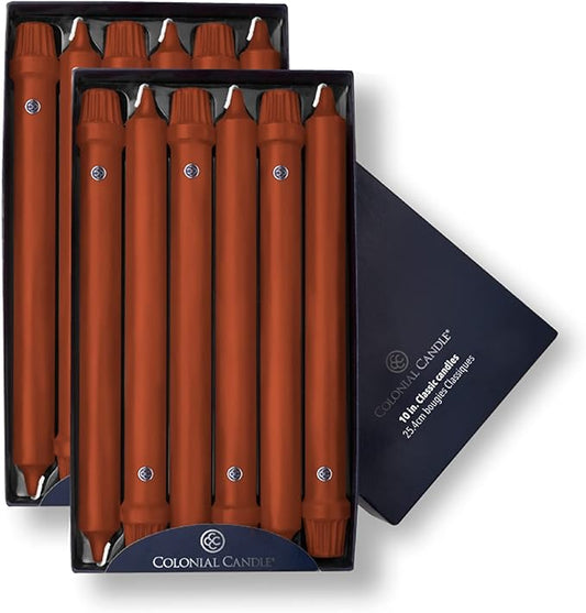 Colonial Candle Unscented Taper Candle, Classic Collection, Amber, 10 in, Pack of 12 - Up to 8 Hours Burn