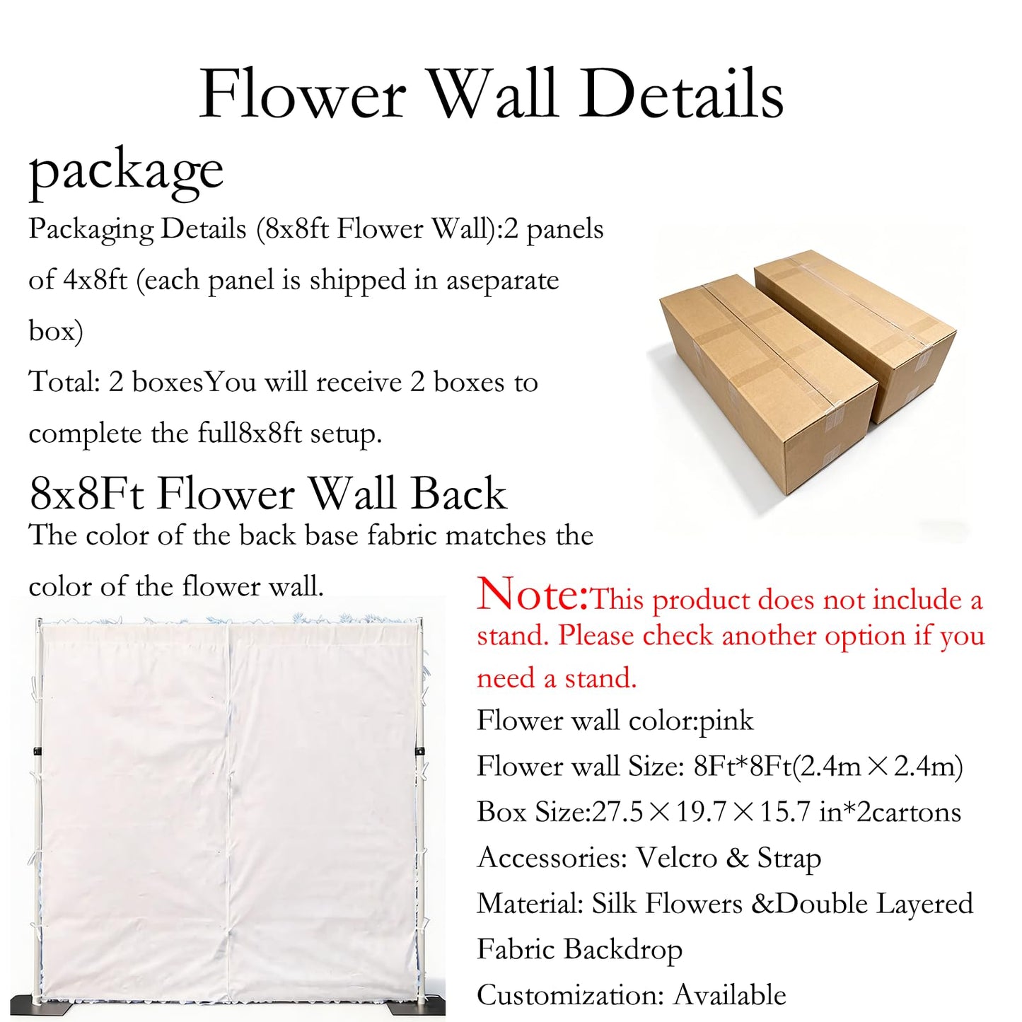 5D Realistic Rose Flower Wall Backdrop, 8×8FT Reusable Flower Wall Panel, Easy to Install & Store, Ideal for Wedding, Birthday Party & Home Decoration, Pink, Without Stand