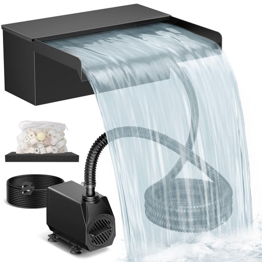 Biling Pond Waterfall Spillway Kit, 12.2” Wide Waterfall Box with 660 GPH Water Pump, Multi-Stage Filtration & Metal Lid, DIY Waterfall Spillway for Koi Pond, Backyard Stream and Rockery