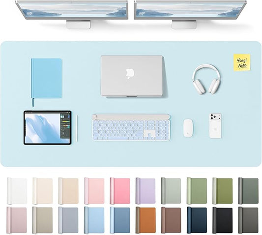 YSAGi Leather Desk Pad Protector, Office Desk Mat, Large Mouse Pad, Non-Slip PU Leather Desk Blotter, Laptop Desk Pad, Waterproof Desk Writing Pad for Office and Home (Baby Blue,55" x 24")