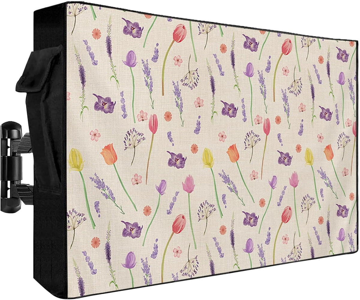EZON-CH 40-43 inch Outdoor TV Cover Vase Tulip Lavender Florals Plants Weatherproof TV Screen Protector Outdoor TV
