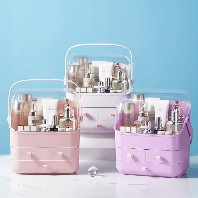 Large Makeup Organizer w Drawers Beauty Organizer Makeup Box Holder Vanity Organization Desk Countertop MakeUp Organizers Bathroom Counter Organizer Skincare Cosmetic Case Stand Dustproof Lid Gift
