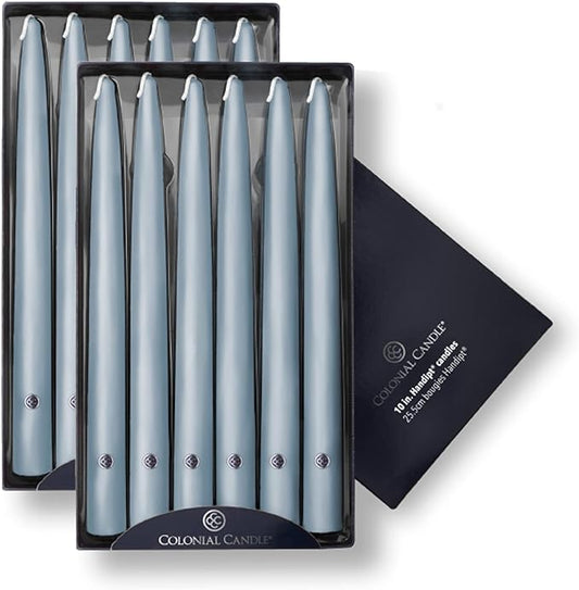 Colonial Candle Unscented Taper Candle, Handipt Collection, Wedgewood, 10 In, Pack of 12 - Up to 8 Hours Burn