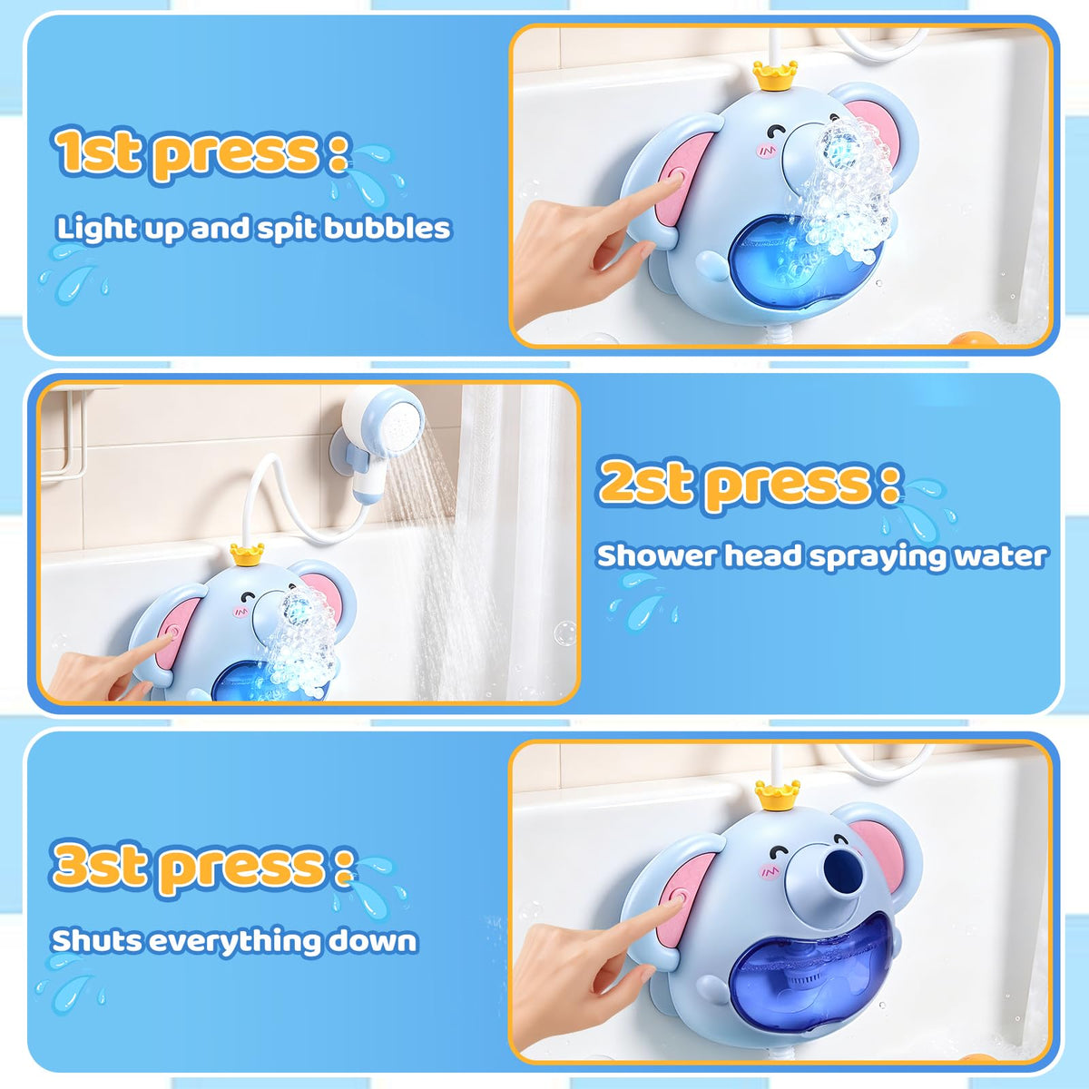 Bath Toys Light Up Baby Bath Toys for Kids Ages 1-3 4-8 Bath Bubble Machine 2 in 1 with Baby Shower Head Toddler Bath Toys with Colourful RGB Light