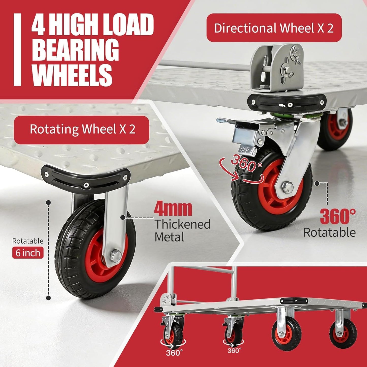 Heavy Duty Platform Truck Cart, 36"X24" Flatbed Cart Folding Hand Trucks, 2000Lbs, 6" Swivel Brake Casters, Foldable Folding Dolly for Warehouse Garage Moving
