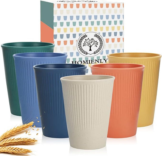 Homienly Drinking Glasses Wheat Straw cups,Unbreakable Alternative to 12oz Plastic Cups,Stackable and Lightweight Cups for Juice,Iced coffee-Colorful