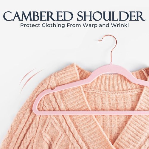 HOUSE DAY Pink Velvet Hangers - Premium Non-Slip Felt Clothes Hangers | 60 Pack, Space-Saving Design with 360° Swivel Rose Gold Hook