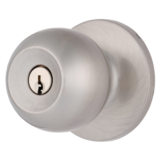 BRINKS Transitional Keyed Entry Door Knob - Satin Nickel Exterior Door Lock Set, Seamlessly Blends with Interior Décor, 1 Pack