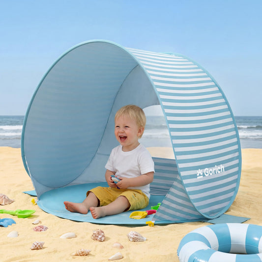 Gorich Pop Up Baby Beach Tent with UPF50+ UV Protection, Portable Toddler Sun Shelter with Mesh Ventilation, Lightweight & Foldable Play Shade Tent for Beach, Park & Backyard