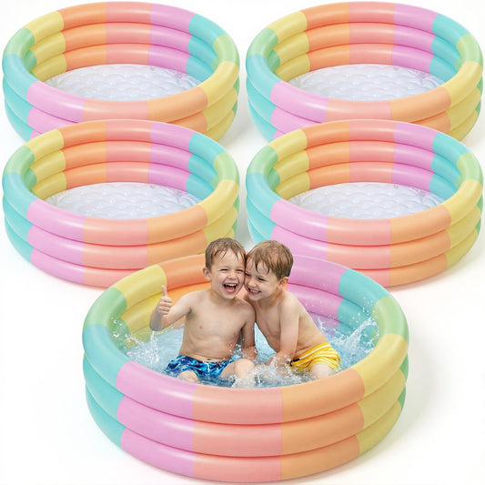VioraWhite 4 Pack Inflatable Kiddie Pool for Toddlers 34"x10" Pastel Blow up Kids Swimming Pool Small 3 Rings Round Baby Pools for Indoor Outdoor Water Game Play Center