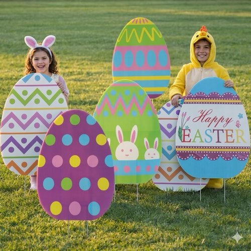 GIFTEXPRESS 6-Pack Giant 26-Inch Easter Egg Yard Signs - Vibrant Outdoor Decorations for Spring Parties