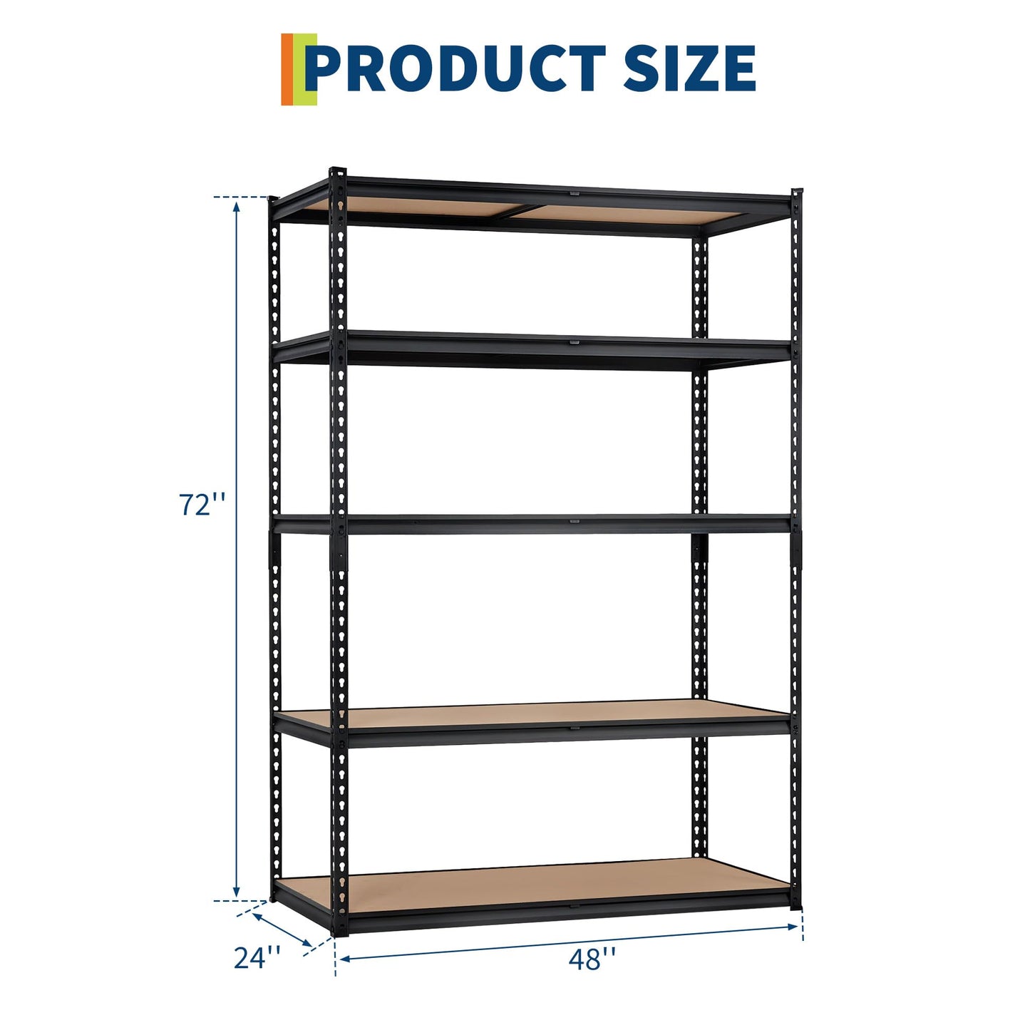 MilleLoom 48 in l x 24 in w x 72 in h 5-Tier Heavy Duty Storage Shelving Rack, 2500 LBS Capacity, Adjustable Metal Shelves for Kitchen Pantry, Basement, Bathroom, Laundry Room Organization