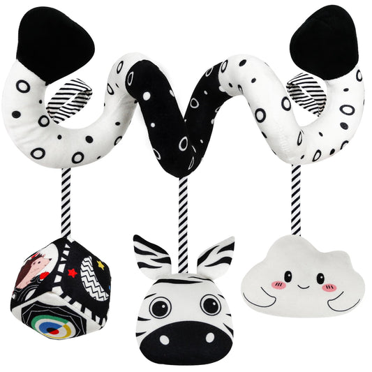 Car Seat Toys for Babies 0-6 Months,Hanging Rattle Toys for Crib Mobile, Baby Spiral Hanging Stroller Black and White High Contrast Toys for Newborn 0 3 6 9 12 Months Baby Boys Girls (Zebra)