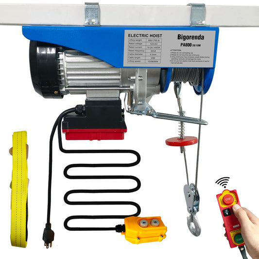 Bigorenda 1760lb Electric Hoist with Remote Control/Wired Control, Electric Hoist 2 in 1, 110v Electric Hoist with Single/Double Slings,65.6/33ft Lifting Height, for Factory Attic Garage Warehouse
