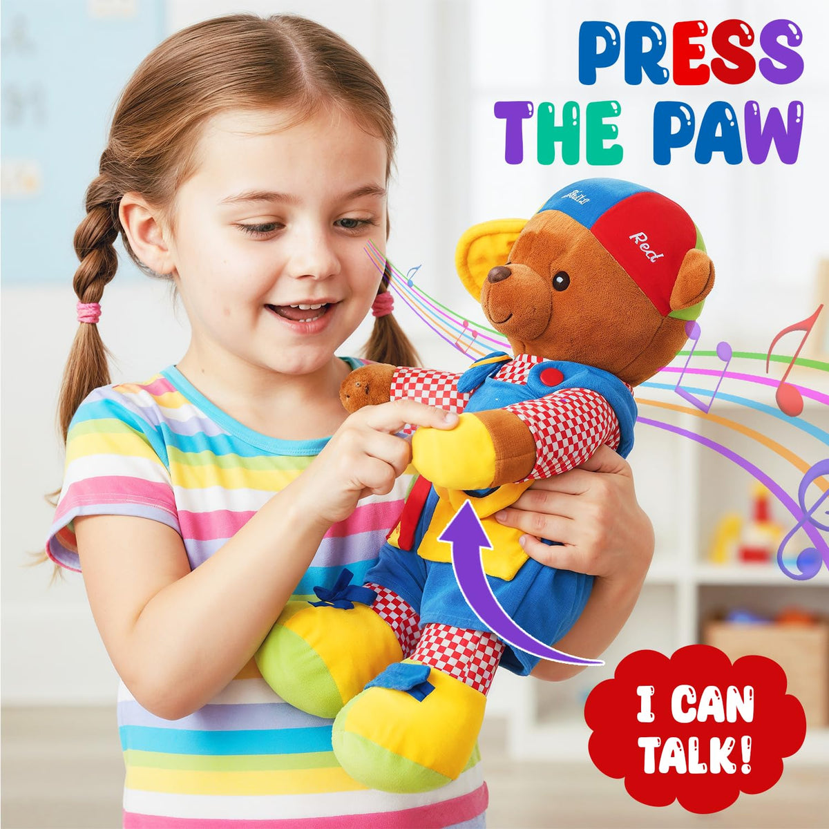 Bundaloo Talking Learning Dress-Up Bear for Toddlers – Educational Plush Toy that Talks & Sings ABCs, Zipper Button Shoelace Buckle Skills, 18” Life-Size Sensory Stuffed Animal for Preschool Kids