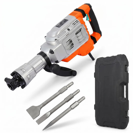 1700W Electric Demolition Jack-Hammer, 1900 BPM Heavy Duty Jack-Hammer Concrete Breaker with 60J Impact Energy & Anti-Vibration System, 360° Handle & Carrying Case, 3pcs Chisels