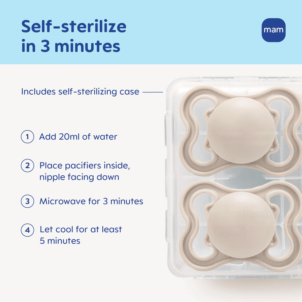 MAM Supreme Baby Pacifier, Newborns 0-6 Months, Developed with Orthodontists, Extra Air Flow for Sensitive Skin, Glows in The Dark, BPA-Free Silicone, Sterilizer Case, Pack of 2, Made in Europe