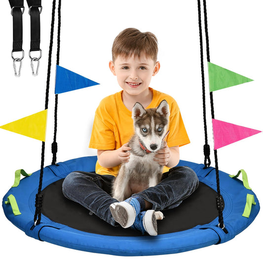 Tree Swing, Saucer Flying Swing 24 Inch for Kids, 900lbs Weight Capacity, with Adjustable Hanging Straps, for Backyard and Outdoor Playground, Gifts for Kids, Blue