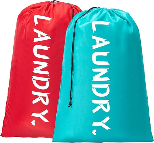 2 Pack 28" x 40"Travel Laundry Bag, Machine Washable Dirty Clothes Organizer with Drawstring,Large Enough to Hold 4 Loads of Laundry, Easy Fit a Laundry Hamper or Basket Travel Essentials