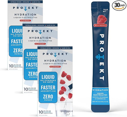 Electrolyte Packets for Recovery & Hydration | Organic & Sugar-Free Electrolytes Drinks | Works Faster Than Powder Drink | On-The-Go Liquid Hydration Drink | Raspberry, 30 Pack