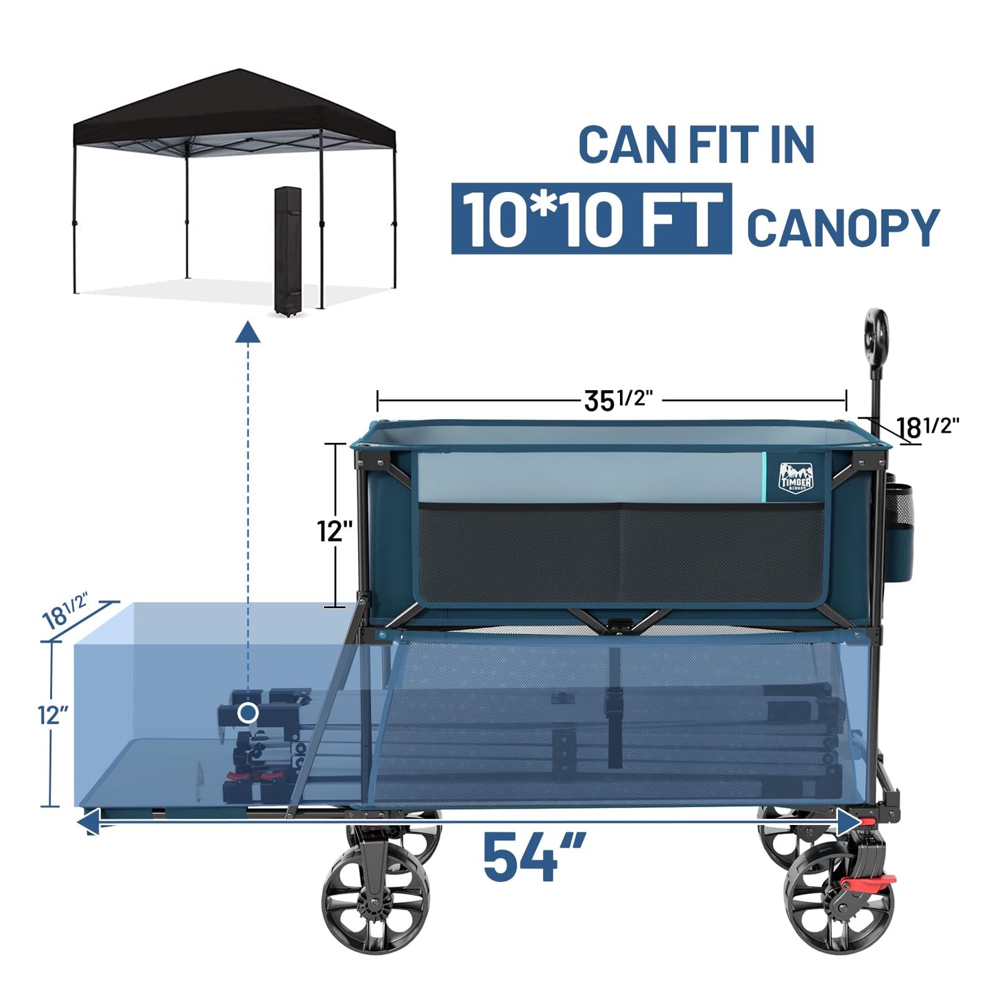 TIMBER RIDGE 400L Large Capacity Folding Double Decker Wagon with Brakes, 54" Extra Long Extender Wagon Cart, 450lbs Heavy Duty Collapsible Cart, All-Terrain Big Wheels for Camping, Sports, Shopping