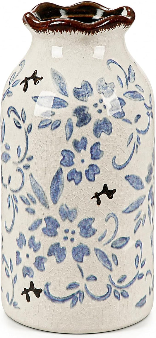 Blue Vase Chinese Ceramic Crackle Floral Vase for Blue and White Porcelain Home Bookshelf Living Room Table Centerpiece Decor