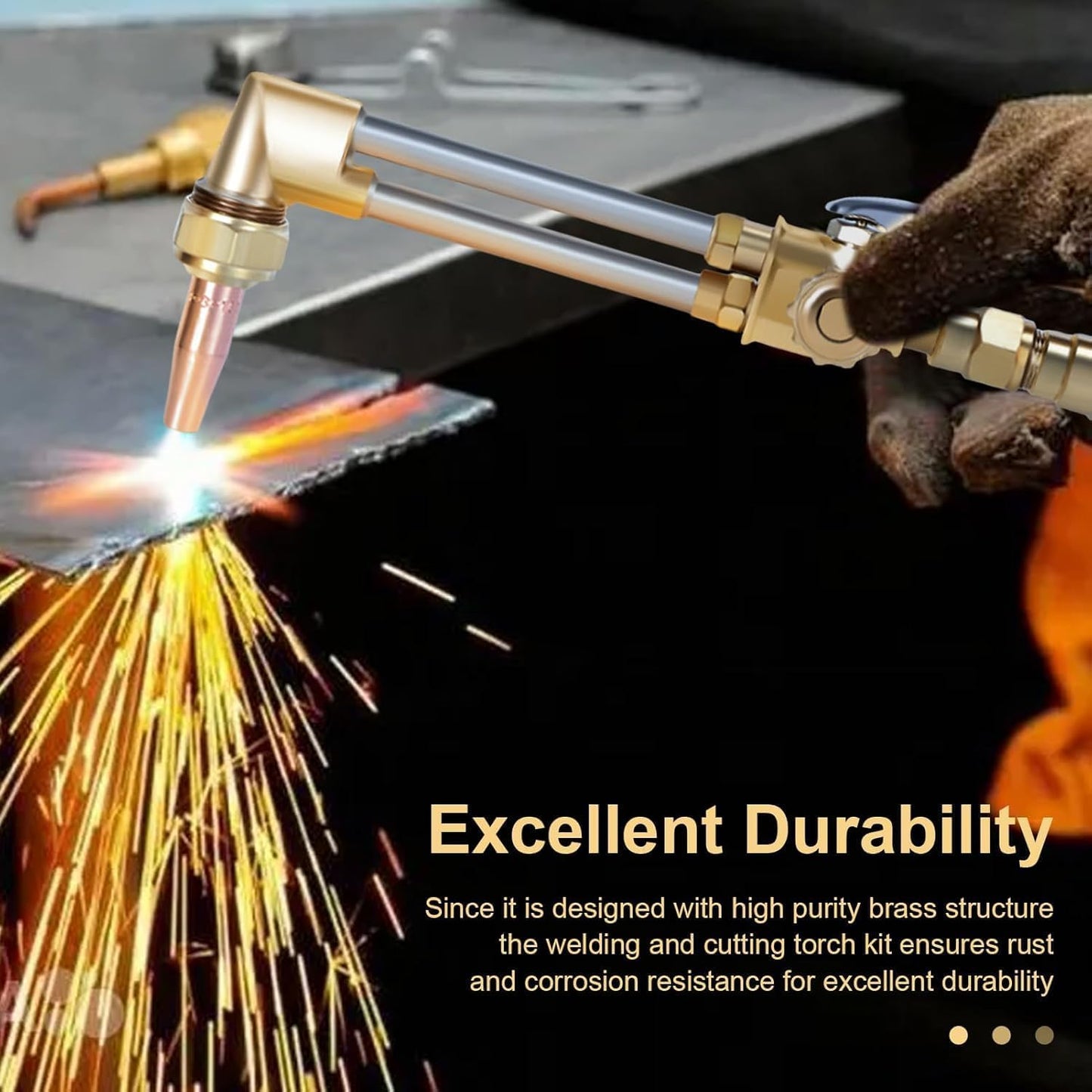 Portable Cutting Torch Kit with Tanks - Oxy Acetylene Welding & Cutting Torch Kit with Hand-Tugging Rod Goggles Long Pipe Brass Nozzle Welding Pressure Gauge CGA540 & CGA200 ﻿