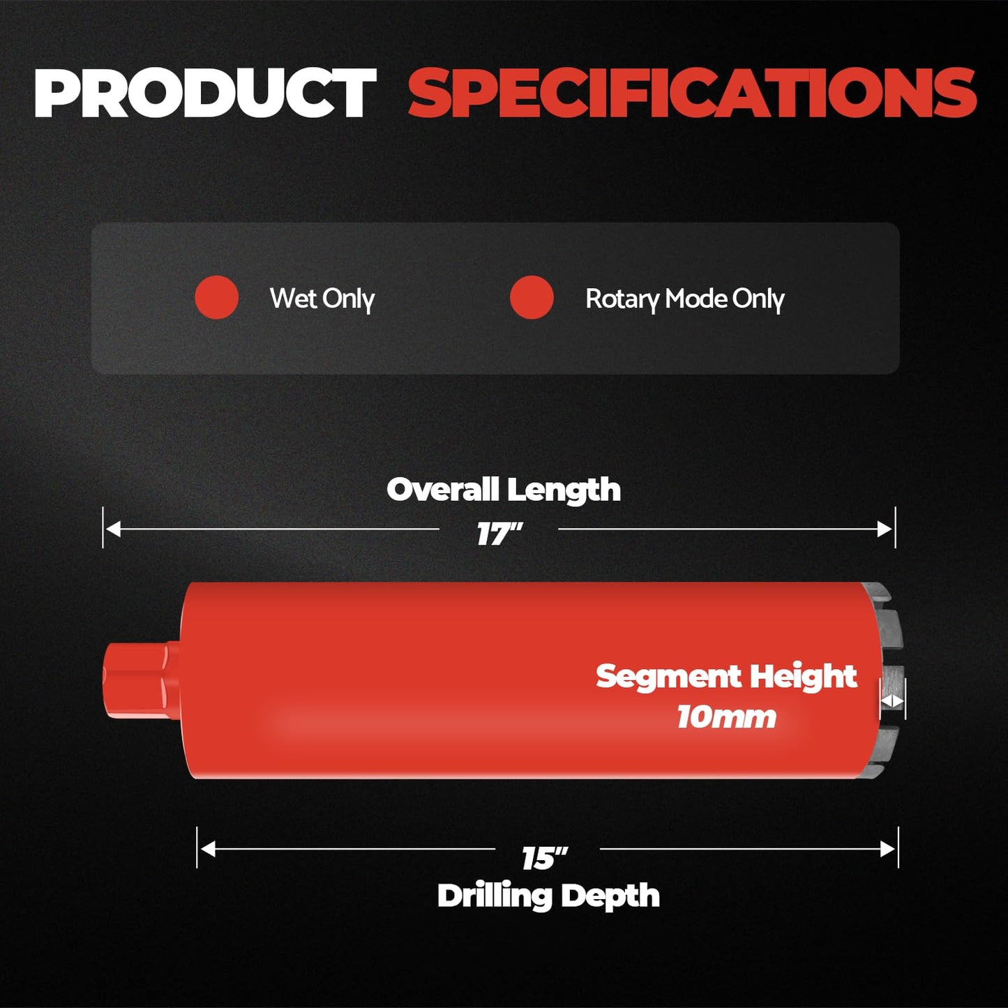Diamond Core Drill Bit for Concrete, Masonry, Reinforced Rebar Concrete 6 Inch, Wet only, 15" Drilling Depth, 1-1/4"-7 Thread, Superior Welded Core Drill Bits with Roof-Top Segment