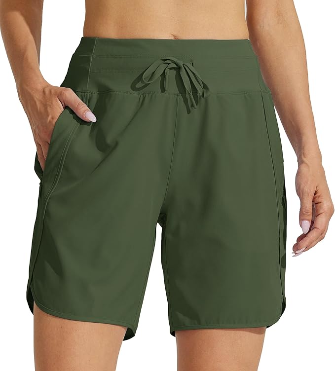 Willit Women's 7" Athletic Running Shorts Long Workout Hiking Shorts Quick Dry High Waisted Active Zipper Pocket(Medium)
