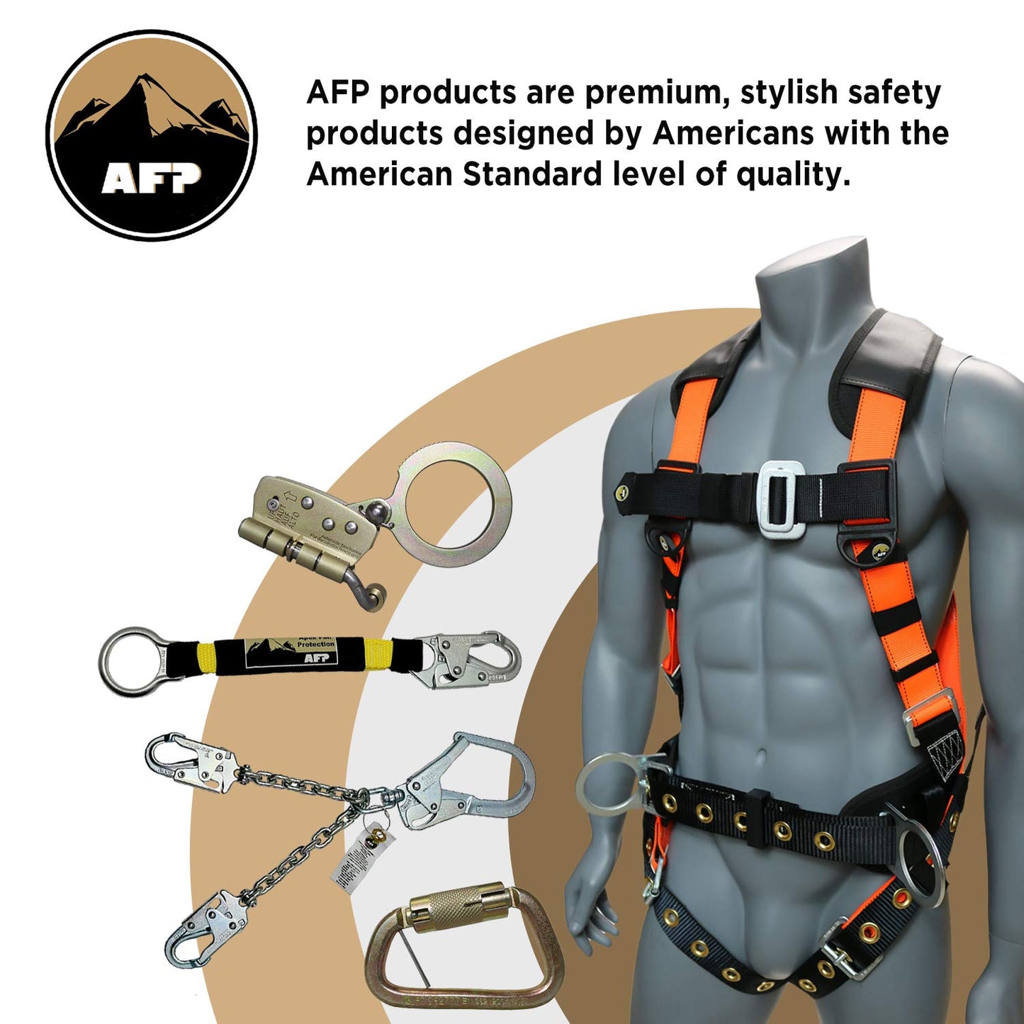 AFP 50FT Fall Protection Roofer Kit Braided Vertical Lifeline w/Rope Grab, 1 D-Ring Safety Harness, Hinged Anchor, Ballistic Nylon Tool Bag, Free Tool Lanyard | OSHA & ANSI Rated