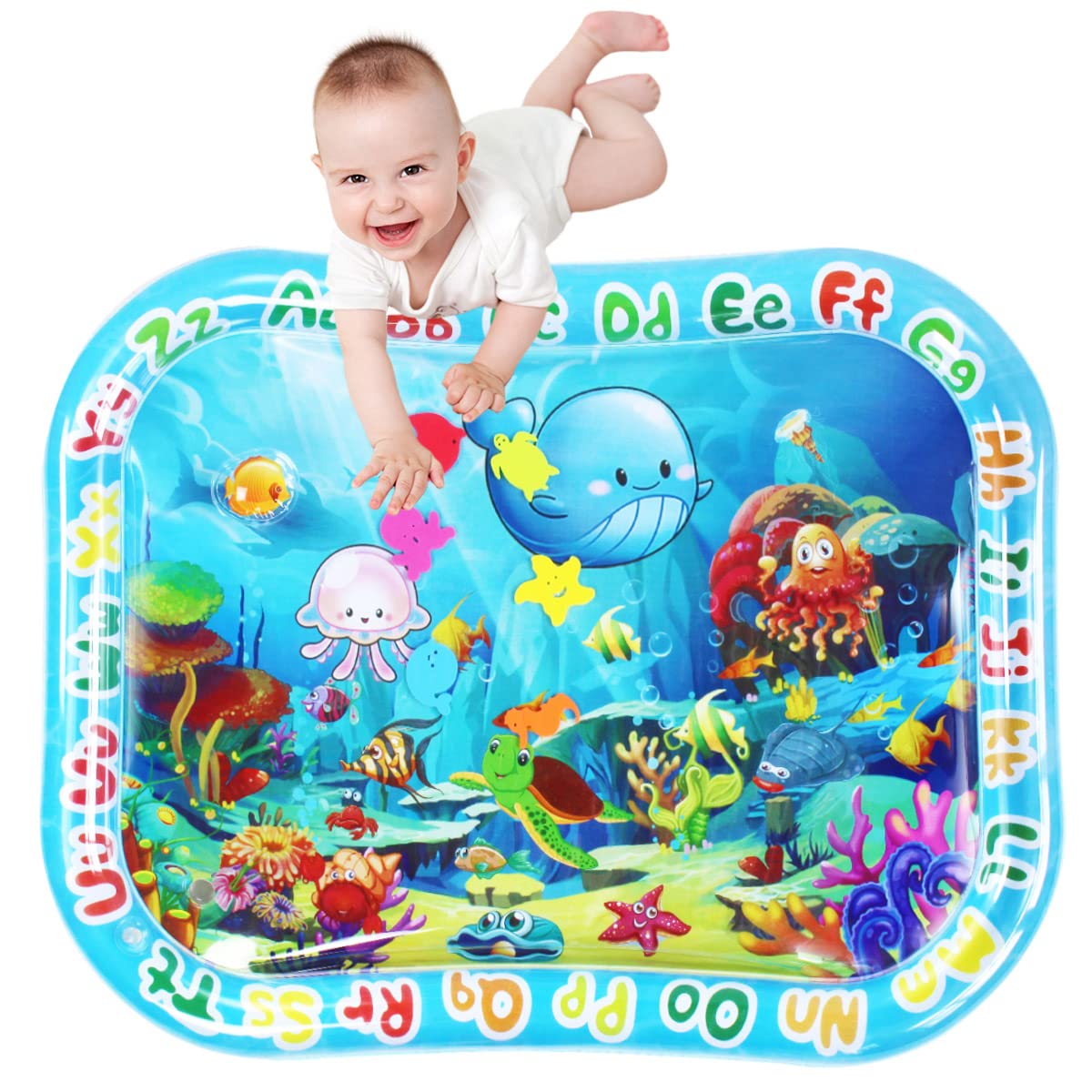 ZHUYNXIR Extra Big Infant Water mat, Large Water Play mat, Seas and Oceans Tummy Baby Toys with BB Call, Fun Early Development Activity Play Center for Newborn (39.5x31.5 in)