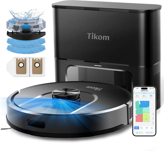Tikom Robot Vacuum - 6000Pa Self-Emptying Robotic Cleaner with LiDAR Navigation | Ideal for Pet Hair & Carpets (L8000 Plus)