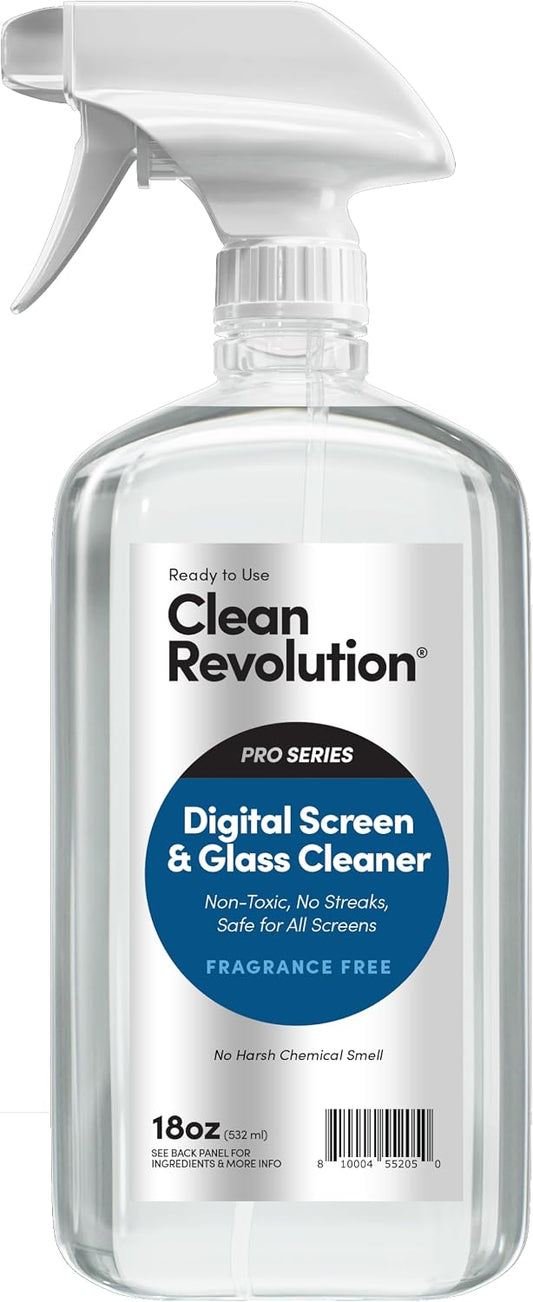 18 oz (Pack 1) Clean Revolution Pro Digital Screen and Glass Cleaner, Spray and Wipe TV Screens, Computers, Mirrors