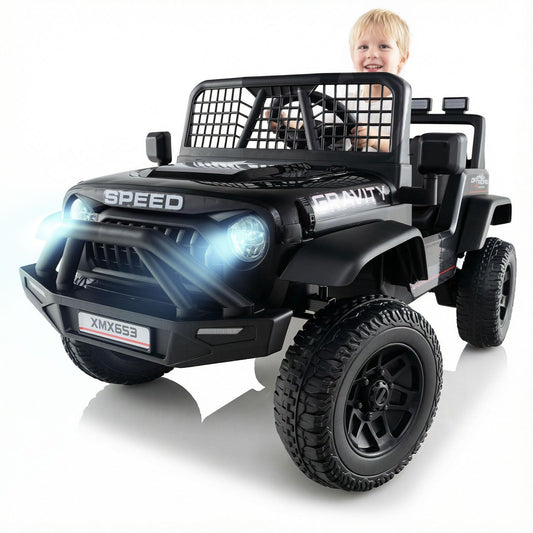 OLAKIDS 24V Ride on Car with Remote Control, Bluetooth, LED Lights, Horn, Spring Suspension, High/Low Speeds, Soft Start for Kids Aged 3+ (Black)