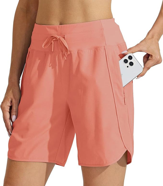 Willit Women's 7" Athletic Running Shorts Long Workout Hiking Shorts Quick Dry High Waisted Active Zipper Pocket(Medium)