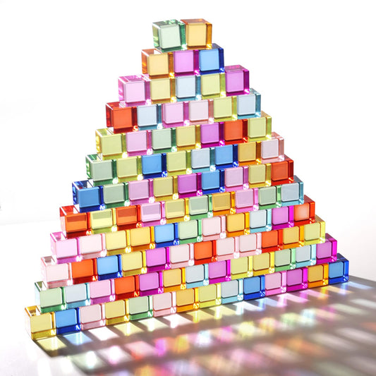 Dinhon 100 Pcs Acrylic Blocks for Toddler - 10 Colors Rainbow Gem Blocks, 2.5x2.5cm Crystal Cubes Stacking Rainbow Toy for Kids 1-5 Years Old, Light Table Blocks Bulk Birthday Gift
