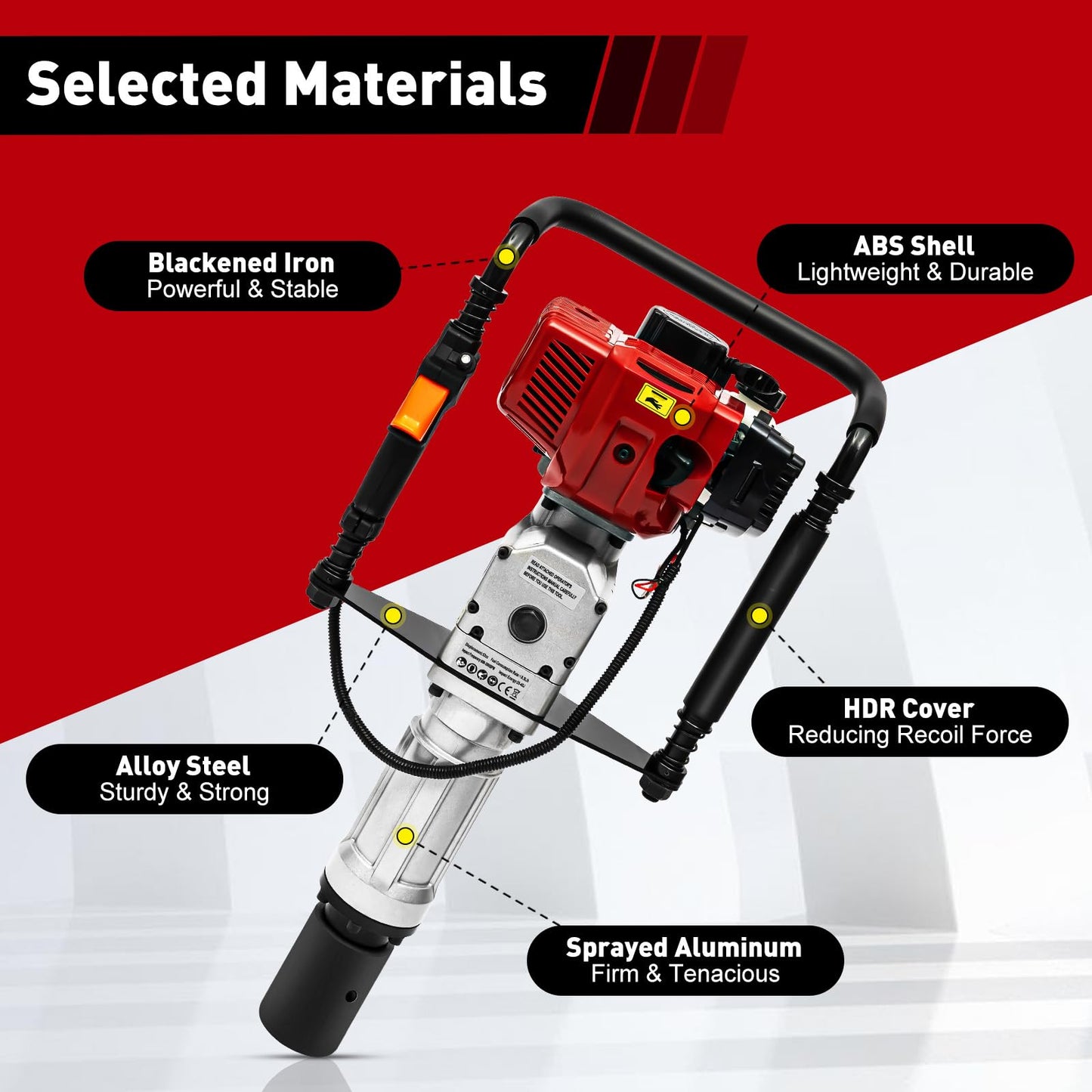 AKSDSGA 52CC Petrol Post Driver 2 Stroke Gas Powered T-Post Driver Hammer Drills with 2 Post Driving Heads, Air Cooling Single Cylinder Gasoline Petrol Garden Fencing Tool Machine