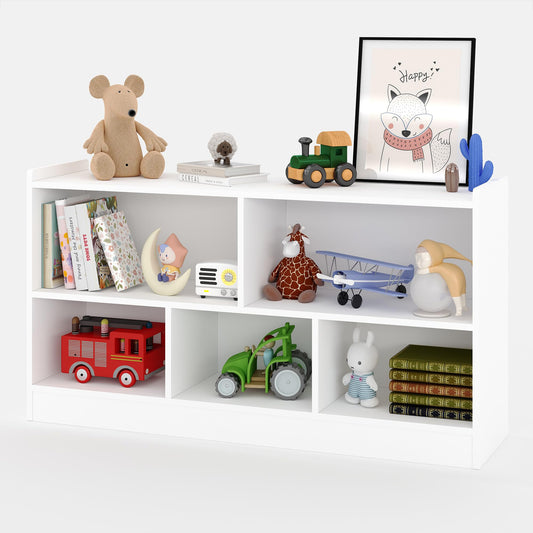 GarveeLife Wooden Bookshelf, 5-Section 2-Tier Toy Storage Organizer, Open Shelving Kids Book Shelf for Playroom Nursery Classroom Kindergarten