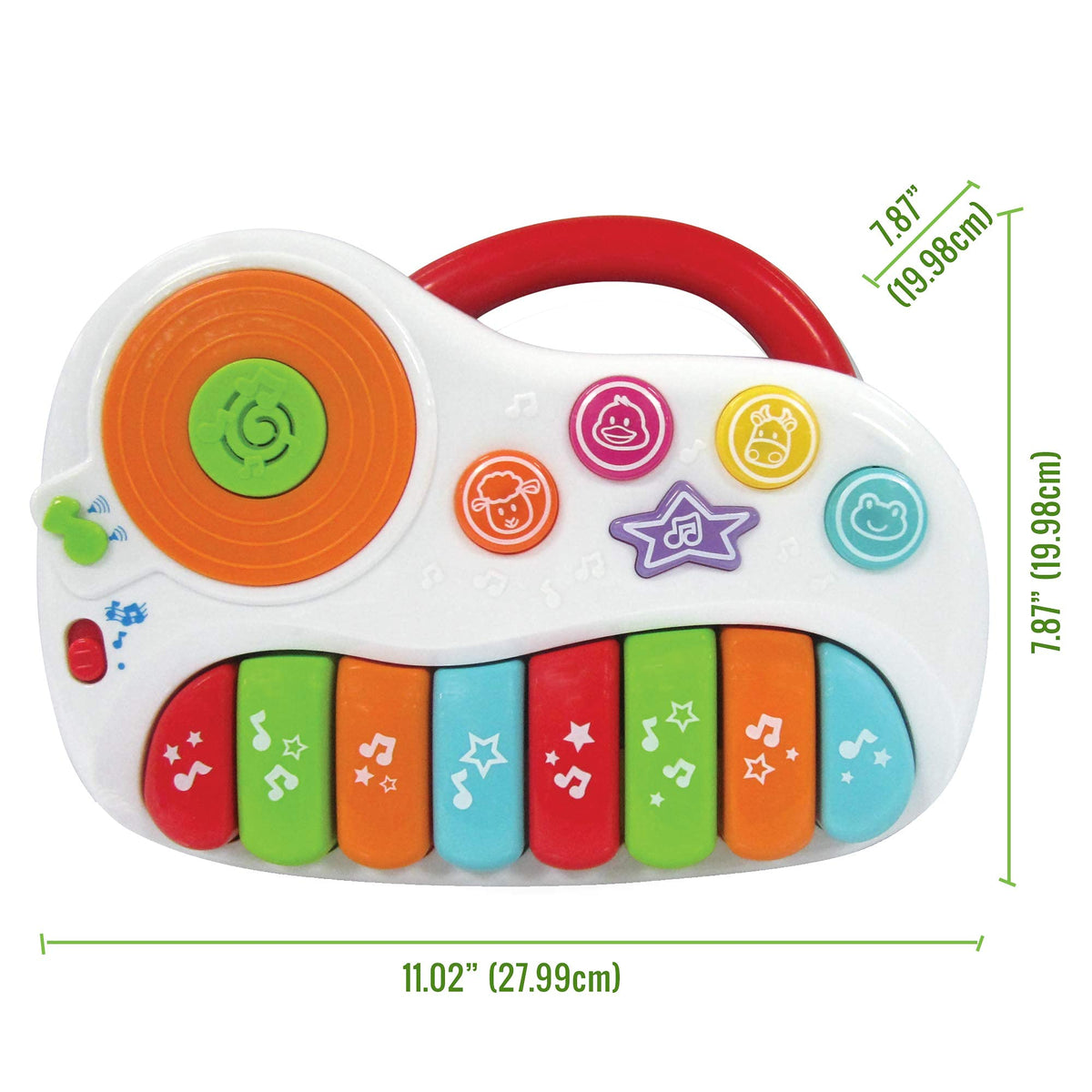 Musical Piano Toy for 1-3 Year Old Toddlers, 8-Key Rainbow Keyboard with DJ Turntable Scratchpad, 5 Light-Up Animal Buttons, Demo Songs, Volume Control and Carry Handle, Boys Girls Gift