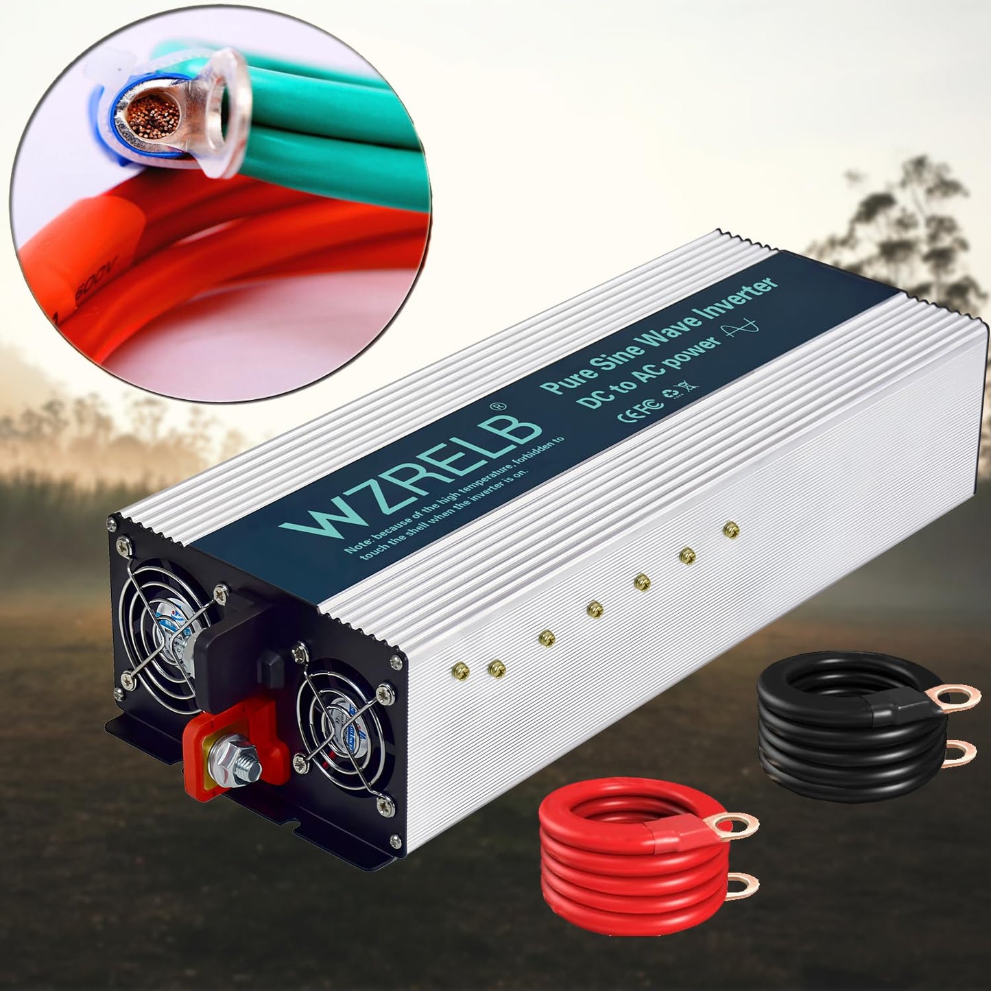 WZRELB 3500W Pure Sine Wave Inverter 24V DC to 110V 120V AC with LED Display,Remote Controller,Off-Grid Power Converter 7000W Surge with Dual AC Outlets, Hardwire Terminal for Home, RV, Truck, Camping