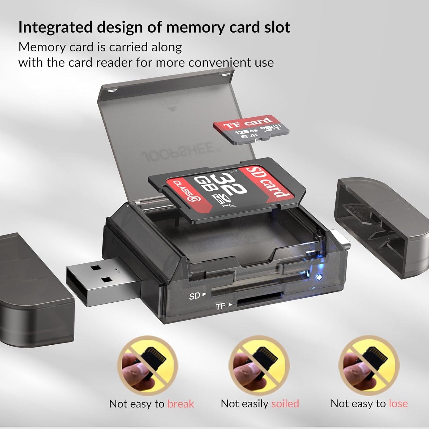 JOOPSHEE 6-in-1 3.0 SD/SDHC/SDXC/MMC SD/TF Card Reader Adapter with SD Card Storage USB A & Type C Port & USB Slots