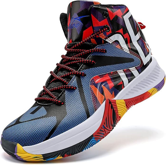 ASHION Mens Basketball Shoes Lightweight Breathable Sneakers Anti Slip Sports Shoes for Running Walking Mid Top Sneakers