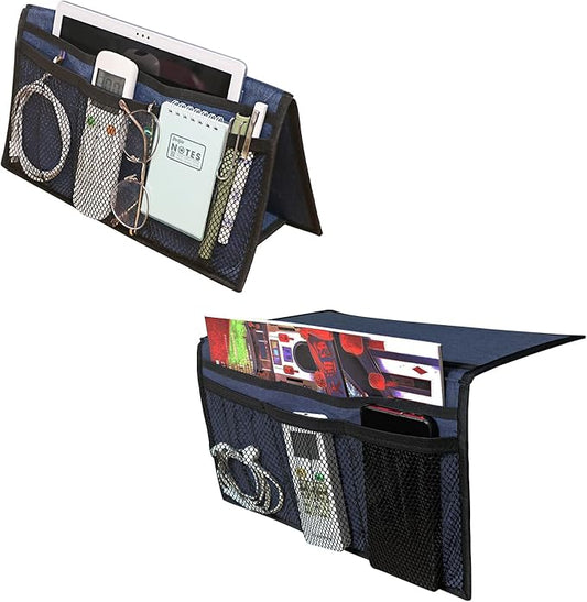Gloppie Bedside Storage - Table Nightstand & Loft-Bed Caddy with Pockets - Dorm Organizer, Blue