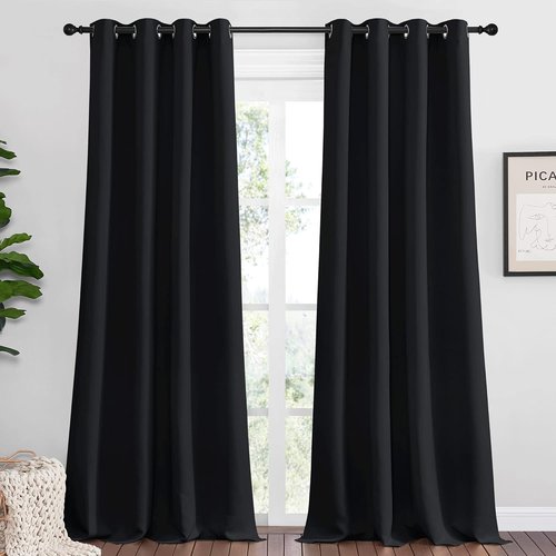 NICETOWN Blackout Patio Curtain Shades - Thermal Insulated Grommet Drapes, 55" x 120", Black | Summer Home Decor