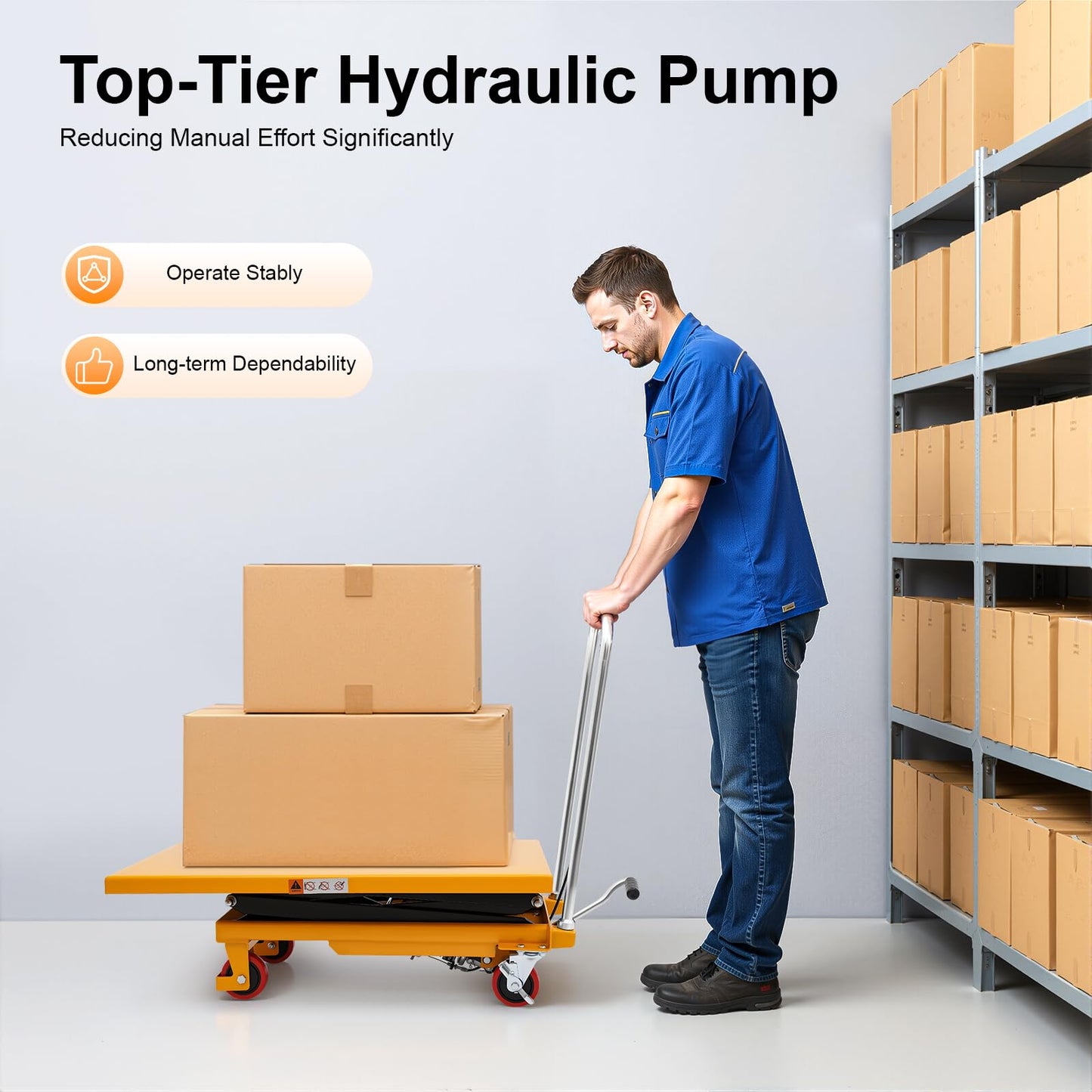 RYIRSHOH Hydraulic Lift Table Cart, 770lbs Capacity 49.6" Lifting Height, Double Scissor Lift Table Manual with 4 Locking Wheels for Material Handling & Transportation, Q235 Steel, Yellow