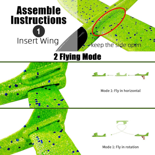 Vyndicca 6-Pack Airplane Toys, 17.5" Large Throwing Foam Plane - 2 Flight Modes, Outdoor Sports Birthday Party Favors, Gifts for 3-7 Year Olds