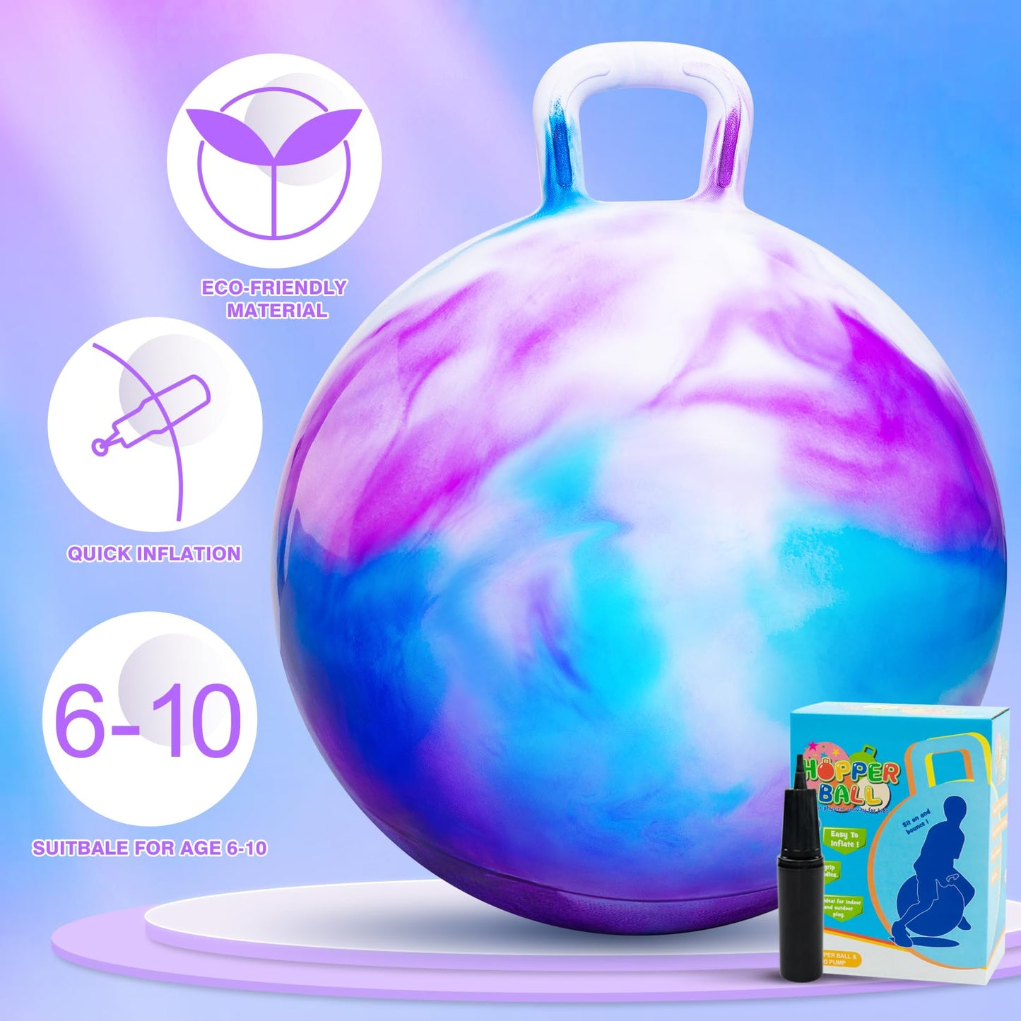 PlayZap Hopper Balls for Kids 6-12, 20 Inches Bouncy Ball with Handle, 20" Inflatable Bouncing Hopper, 50cm Bouncing Toys, Outdoor Hopping Toys for Girls Boys Gifts