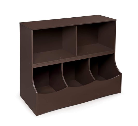 Badger Basket Multi-Bin Toy Storage Organizer and Bookshelf - Kids Cubby Shelf with 3 Bins, 2 Open Shelves, Top Display Surface - Wood Storage Unit for Playroom or Bedroom - Espresso