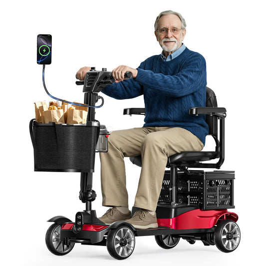BIQISSI Mobility Scooter for Adults, 4 Wheel Motorized Mobility Scooter w/Storage Basket, 350LBS Capacity & Detachable Battery, 15Miles Electric Powered Mobility for Outdoor (Red, 15 MI-5)