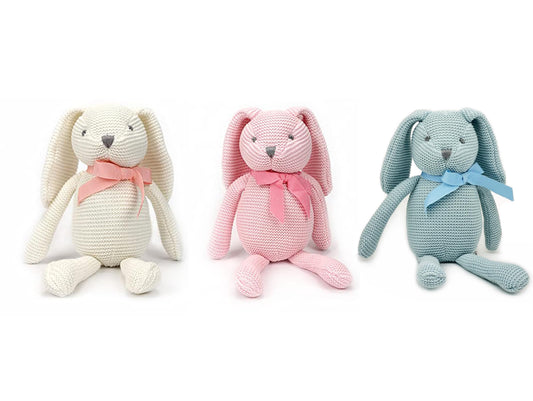 FLUFFYFUN 100% Organic Cotton Bunny Rabbit Plush Toy Gift Set, 3-Pack of 7.1" Baby Stuffed Animals for Baby Shower, Newborn